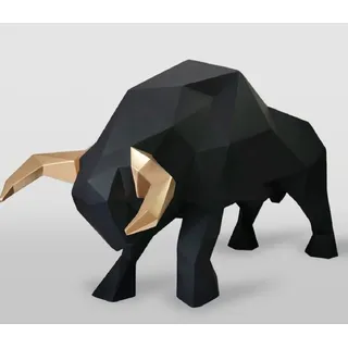 Casa Padrino XXL Deko Skulptur Stier Schwarz / Gold 220 cm - Lebensgroße Abstrakte Garten Deko Figur