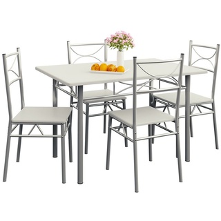 Casaria Essgruppe Paul, (5-tlg), Sitzgruppe Küchentisch mit 4 Stühlen für Esszimmer Küche Essgruppe Tisch Stuhl Set - Weiß weiß