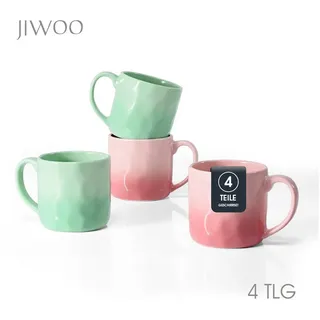JIWOO Tasse 4er 320ml, Kaffeebecher Skandinavische Geschirr set Becher Teebecher, 4-tlg., Keramik, Keramiktassen Handgefertigt Kafeeservice Mikrowellen spülmaschinenfest bunt