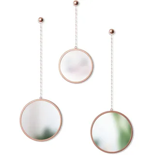 Meinposten Wandspiegel Felina Dekospiegel Gold oder Kupfer 3er Set Schminkspiegel mit Kette rund (Kupfer)