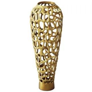 Wohnling Bodenvase WL7.497 Vase 85 cm Gold Standvase Blumenvase XXL Wohndeko Groß (Skulpturale Dekovase für Trockenblumen und Zweige), Große Metallvase aus glänzendem Aluminium goldfarben