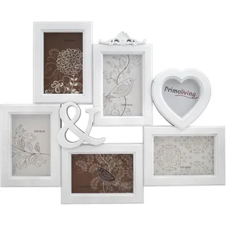 PrimoLiving 3D Design Bilderrahmen-Galerie für 6 Fotos – Collagen-Rahmen „Family & Love“ Fotorahmen-Set mit Glasscheibe Weiß – 50,5 x 41 cm P-738