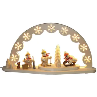 Schwibbogen Schneemänner mit Schlitten + Ski el. Beleuchtung BxHxT 50x28x5cm NEU