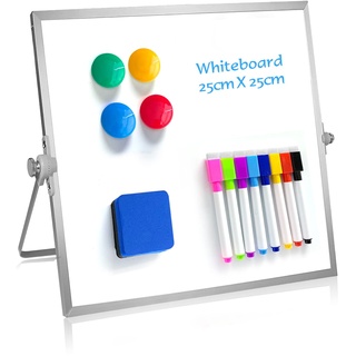 OWill Whiteboard Magnetisch,25 x 25 cm magnettafel kinder,whiteboard klein mit ständer,schreibtafel abwischbar mini whiteboard,tragbare doppelseitige white board,für Schule & Haus und Büro