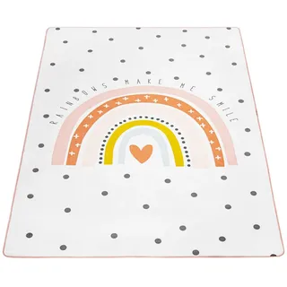 Paco Home Regenbogen Herz Kinderteppich 155 x 230 cm Rosa/Weiß