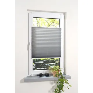 Liedeco® Plissee verspannt mit Klemmträger; 90 x 130 cm grau (BxH); lichtdurchlässig blickdicht stufenlos verstellbar; leichte Montage ohne Bohren; Klemmen am Fenster; KlemmfixPlissee als Sonnenschutz