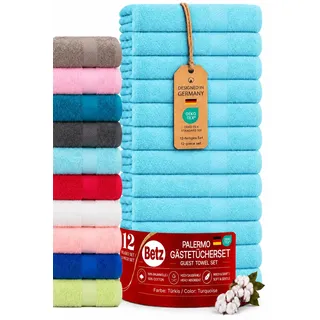 Betz Palermo Gästehandtücher Set 12-teilig – 12× Gästehandtuch 30×50 cm, 100% Baumwolle 360 g/m2, weich & saugstark, Oeko-TEX® Farbe türkis