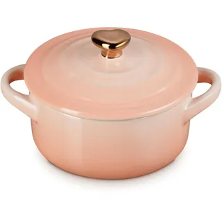 Le Creuset Mini-Kokotte, Steingut, rund, 227 ml, Peche mit goldfarbenem Herzknauf