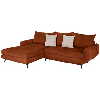 Mid.you Ecksofa Wave, Orange, Metall, 3-Sitzer, Füllung: Schaumstoffflocken,Schaumstoffflocken, Ottomane links, L-Form, 266x189 cm, Liegefunktion, Wohnzimmer, Sofas & Couches, Wohnlandschaften, Ecksofas
