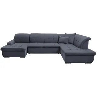 Cantus Wohnlandschaft, Grau, Metall, Uni, 5-Sitzer, Ottomane rechts, U-Form, 342x208 cm, Made in EU, seitenverkehrt erhältlich, Hocker Rücken echt, Wohnzimmer, Sofas & Couches, Wohnlandschaften, Wohnlandschaften in U-Form