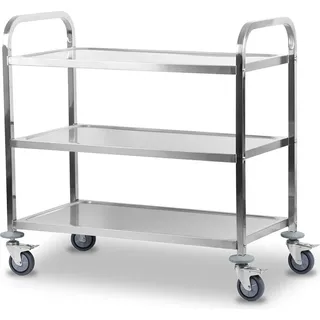 Mahlzeit Edelstahl Servierwagen mit 3 Etagen | 101,5 x 95 x 48,5 cm | Rollwagen | Silber