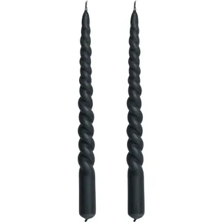 2er Set Stabkerzen Lene | gedreht | anthrazit | 25cm lang | ohne Duft | Tafelkerze Leuchterkerze Spitzkerzen spiralförmig