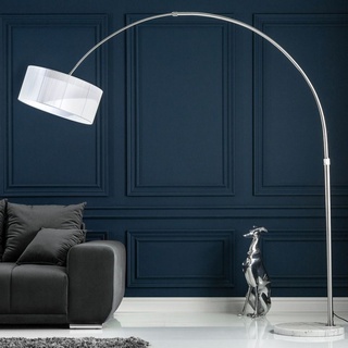 cagü: XL Design Bogenlampe LUMA Weiß mit Marmorfuß Weiß 205-225cm Höhe verstellbar Designklassiker