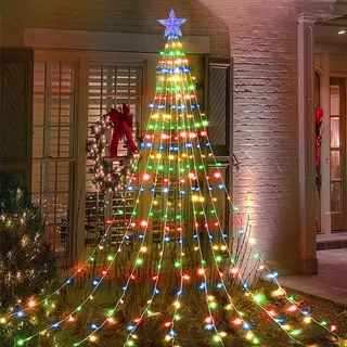 Acxilexy Christbaumbeleuchtung mit Sterne, 2M*9 198 LEDs Tannenbaum Lichterketten,Wasserdicht USB Weihnachtsbaum Lichterketten mit 8 Modi für Weihnachtsbaum, Fenster, Garten Dekor