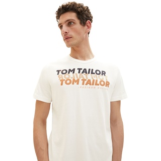 Tom Tailor Herren T-Shirt WORDING LOGO Regular Fit Weiß 10332 XL