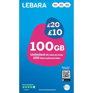 Lebara SIM-Karte: 100 GB für £10, halber Preis für die ersten 3 Monate, kein Vertrag, UK-Anrufe, UK-Texte und internationale Anrufe enthalten, verschiedene Größen, passend für alle Geräte