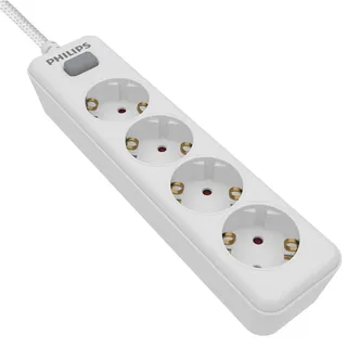 Philips SPN1142WA/10 - Steckdosenleiste mit 4 Steckdosen, EIN-/Ausschalter, geflochtenes Netzkabel 2 Meter (hohe Festigkeit) - Weiß