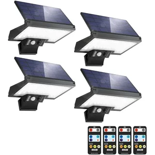 JESLED Solarlampen für Außen mit Bewegungsmelder, 108LEDs 3CCT Drehbare Solar Aussenleuchte, 4 Modi Solarleuchten Für Außen, IP65 Wasserdichte Wandlampe für Garten Hof Garage (4P)