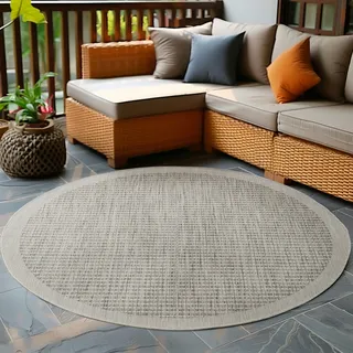 Carpetsale24 In- & Outdoor-Teppich Wetterfest Einfarbig Flachgewebe Küchenteppich Balkon Garten, Terrassen Teppich Grau 120 cm Rund