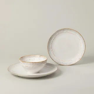 Costa Nova Kombiservice Taormina, Weiß, Gold, Keramik, 12-teilig, 650 ml, Handmade in Europe, Essen & Trinken, Geschirr, Geschirr-Sets, Kombiservice