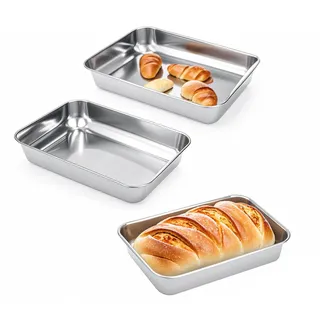 JIEHIN 3er Set Kastenform Edelstahl Klein, 25 x 20 x 5,5 cm Brotform Backform Kastenform, Edelstahl Brotbackform Toastbrot Backblech Klein für Brot und Kuchen, Spülmaschinenfest