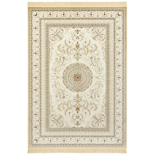 Nouristan Naveh Orient Teppich – Wohnzimmerteppich Orientalisch Kurzflor mit Fransen Vintage Orientalischer Samt-Teppich für Esszimmer, Wohnzimmer, Schlafzimmer – Creme, 95x140cm