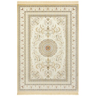 Nouristan Naveh Orient Teppich – Wohnzimmerteppich Orientalisch Kurzflor mit Fransen Vintage Orientalischer Samt-Teppich für Esszimmer, Wohnzimmer, Schlafzimmer – Creme, 95x140cm