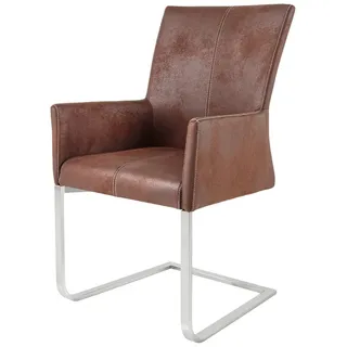 Riess-Ambiente invicta INTERIOR Freischwinger Samson mit Armlehnen Dark Coffee und gebürstetem Edelstahlrahmen