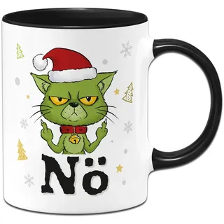 Tasse Grinch Katze - Nö - Weihnachtstasse lustig, Kaffeetasse mit Spruch als Geschenk für Anti Weihnachtsmuffel an Weihnachten (Schwarz)