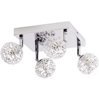 Deckenleuchte Kugeln chrom Wohnzimmerlampe Deckenlampe Geflecht Flurlampe schwenkbar, Metall, 4-Flammig G9, LxBxH 25x20x15 cm