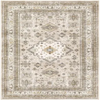 VARIKASHOM Teppich Quadratisch,Bodendekor im Vintage-Stil, orientalisch, traditionelles Bauernhaus, Beige, 150 x 150 cm, Kurzflor Teppiche Schlafzimmer, Wohnzimmerteppich, Carpet Living Room