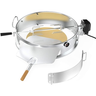 Onlyfire Edelstahl PizzaRing Kit mit Drehspieß, Komplettpaket Pizzaofen Umbausatz (incl. Pizzastein, Pizza Schaufel) und Rotisserie Grillspieß für Weber 57 cm Kugelgrill und viele andere Modelle.