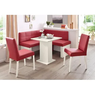 massivline & more Eckbankgruppe MASSIVLINE & MORE "Anna 2", rot (holzwerkstoff mit farbe weiß, lotos 5269 rot, rot, weiß), Kunstleder, Eckbank Anna 130cm x 130cm,Säulentisch Anna 68cm x 68cm,2 x Stühle Anna,Weiß dekor,Lotos 5269 rot, Holzwerkstoff, Kunstleder, 