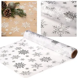 alles-meine.de GmbH Tischläufer/Tischdecke - Schneeflocken - Glitzer & Silber - 2 Rollen - JE 36,5 cm x 200 cm - Weihnachten - Deko Stoff - Dekostoff - Metall - festlich Weihna..