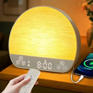 Charmofun Tageslichtwecker, Lichtwecker Sonnenaufgang mit Fernbedienung | 37 Klänge, Doppelalarm, Snooze, 15 Lichtmodi, Bluetooth, Timer, Schlafzimmer Wecker Geschenke für Erwachsene Kinder