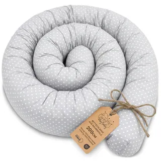 Totsy Baby Seitenschläferkissen Bettschlange Body Pillow 200 cm Baumwolle - Kopfkissen lang Bettrolle Schlafkissen Nackenrolle Kissen Oeko-Tex Tupfen auf Grau