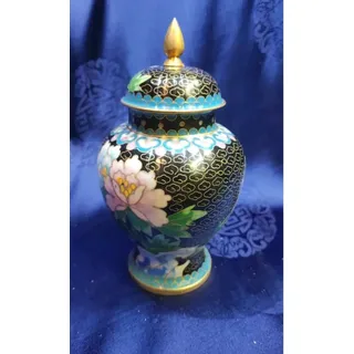 China,Handgemachte Cloisonné Verziert mit farbenfrohen Messing Emaille, Deckelvase, Blumen 13,5x8cm A1