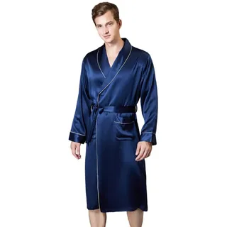 MOLUCI Herren-Kimono-Robe aus Maulbeerseide Leicht Langärmelig Bademantel Nachthemd Luxuriöse Nachtwäsche für Hochzeit Party - XXL