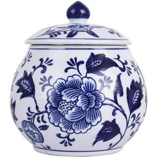 Ming and Qing Dynasty Style Blaues und weißes Porzellan-Ingwerglas – handbemaltes Blumen-Chinoiserie-dekoratives Glas, Keramik-Blumenvase & Vorratsdose für Heimdekoration, Tee oder Snacks (Qhua-Glas)