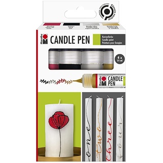 Marabu 1805000000086 - Kerzenstifte "Candle Pen", 4 x 25 ml Farbe auf Wasserbasis, lichtecht, geruchsneutral, wetterfest, für kinderleichte Kerzendekoration