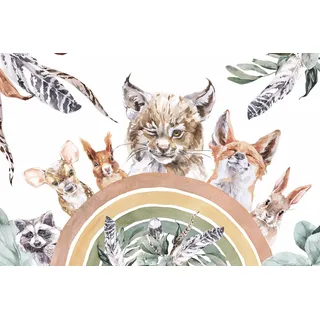 Kindertapete Tiere Auf Boho-regenbogen M071 200x135