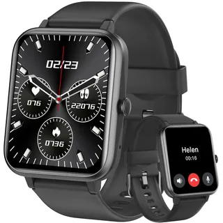 HUAKUA Smartwatch 1,85 Zoll Touchscreen mit Bluetooth Anrufe für Damen Herren,Sportuhr mit Herzfrequenzmessung,SpO2,Schrittzähler,Schlafmonitor,110+ Trainingsmodi für iOS Android Handy