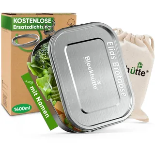 Blockhütte Personalisierte Edelstahl Brotdose mit Gravur I 1400 ml I Lunchbox mit Name, Bento Box für Erwachsene, Brotdose mit 3 Fächern, Meal Prep Boxen, Lunchbox personalisierbar