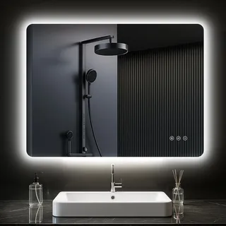 pesenxan Badezimmerspiegel mit Beleuchtung, Led Spiegel Bad mit 3 Lichtfarben, Dimmbar, Speicherfunktion, Touch-Schalter, IP44 Wasserdicht, LED Badspiegel 100x60cm