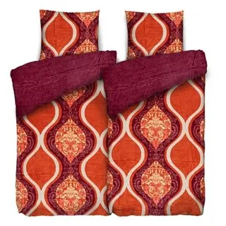 BADIZIO Classic Wendebettwäsche Ornamente & Wellen Mikrofaser Plüsch Doppelbett, 4tlg.