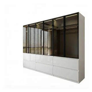 Palms-Store Kleiderschrank Sansibar mit Glastüren, 6 Schubkasten inkl. Beleuchtung Breite: 300cm, Höhe: 218cm, Tiefe: 62cm weiß