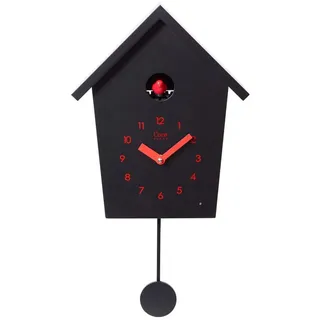 Cuco Clock Wanduhr Kuckucksuhr REIHENHAUS mit Pendeluhr Wanduhr, Moderne Schwarzwalduhr (28,3 × 22,8 × 10,4cm, mit Nachtruhefunktion, Vogelgezwitscher) rot|schwarz