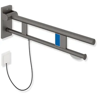 HEWI System 900 Stützklappgriff Duo Design A mit WC-Papierhalter und Spülauslösung (E-Ausfhrg.) 900.50.12940, Accessoires, dunkelgrau perlglimmer tiefmatt