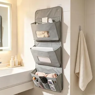 AXVRAV Hängeorganizer 3-Schichten, 40x90cm Türorganizer, Wandorganizer mit 4 Kleinen Taschen Faltbarer Hängeaufbewahrung Waschbar Oxford-Stoff Tür Organizer für Badezimmer Schlafzimmer Kleiderschrank