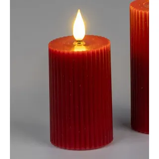 formano LED-Kerze Streifen, Höhe: 8cm, Farbe: Rot, Motiv: Rillen rot